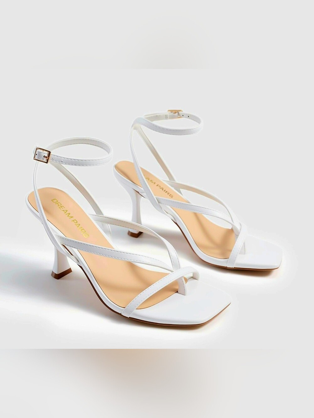 Dream Pairs White Strappy Ankle‑Tie Heeled Sandals